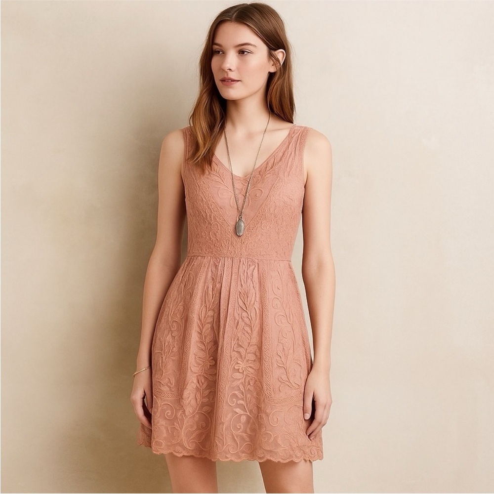 Yoana Baraschi (Anthropologie) blush pink embroidered dress